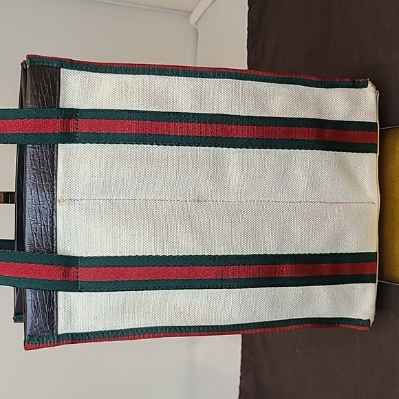 GUCCI 90S VINTAGE REVERSE SHERRY SHOPPER STYLE CREAM CANVAS/GG COATED CANVAS - Picture 9 of 17